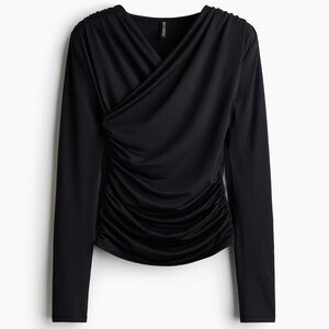 H&M Black Draped Long Sleeve Blouse